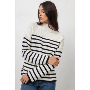 NWT RAILS Claudia Sweater Cream Navy Blue Stripe Side Slits Wool Blend SMALL